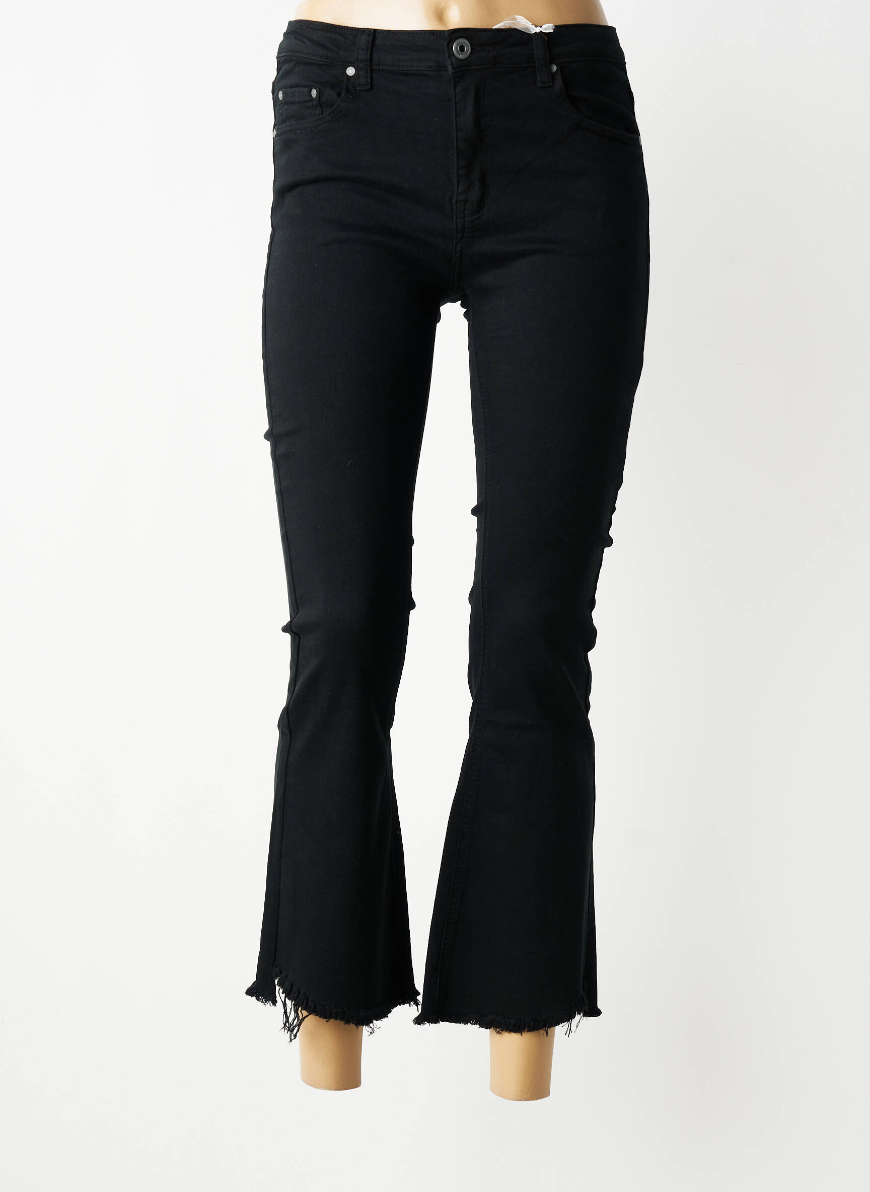 Jeans bootcut finition franges taille haute noir KEZY femme