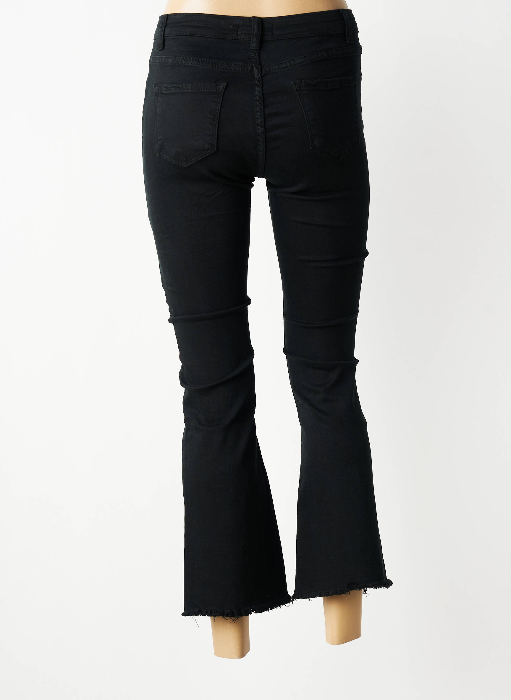 Jeans bootcut finition franges taille haute noir KEZY femme