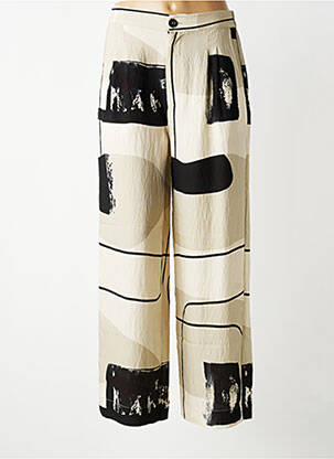 Pantalon large fermeture zippée sous rabat boutonné taille normale beige K femme