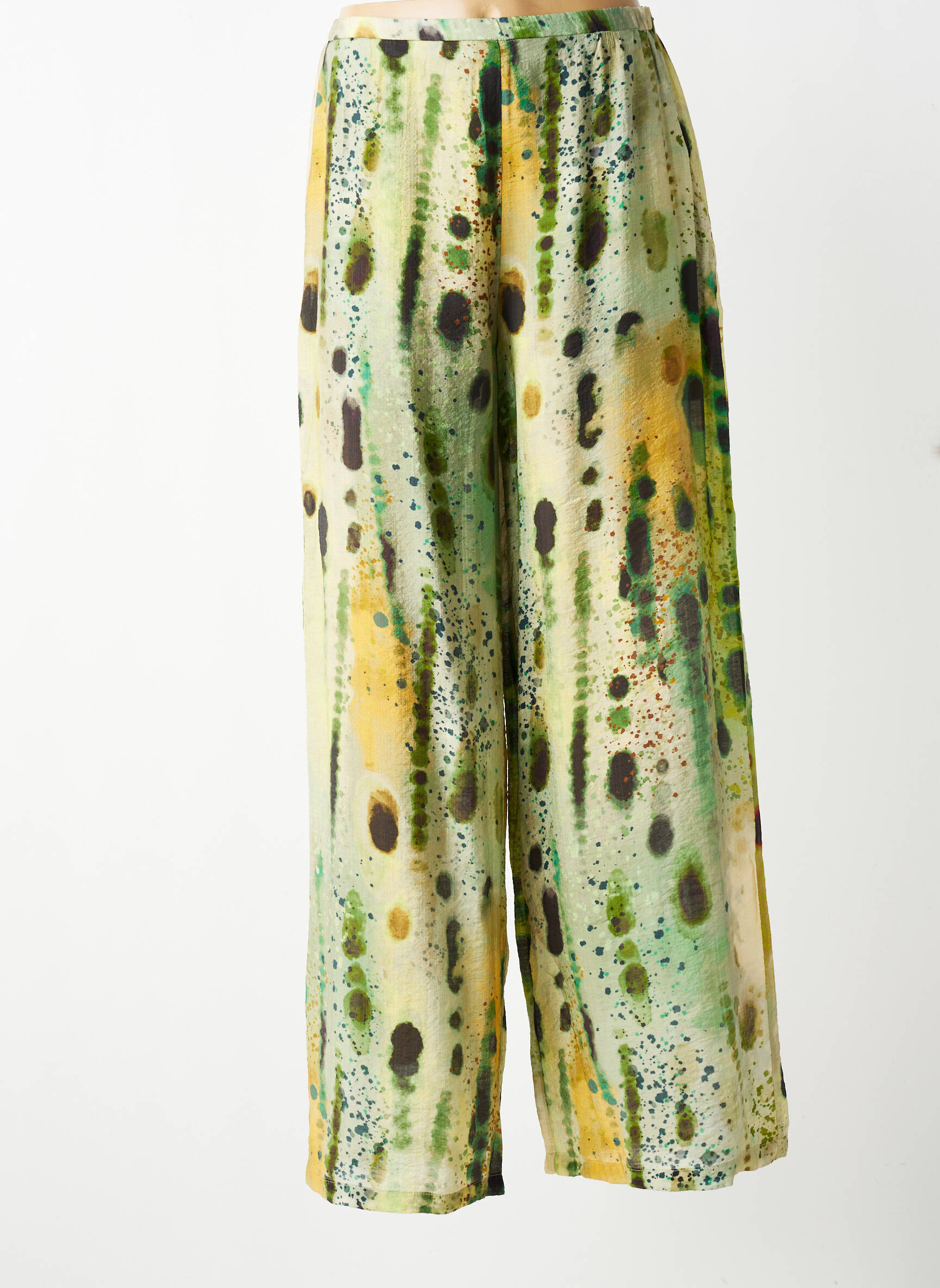 Pantalon large tissage popeline taille normale vert SURKANA femme