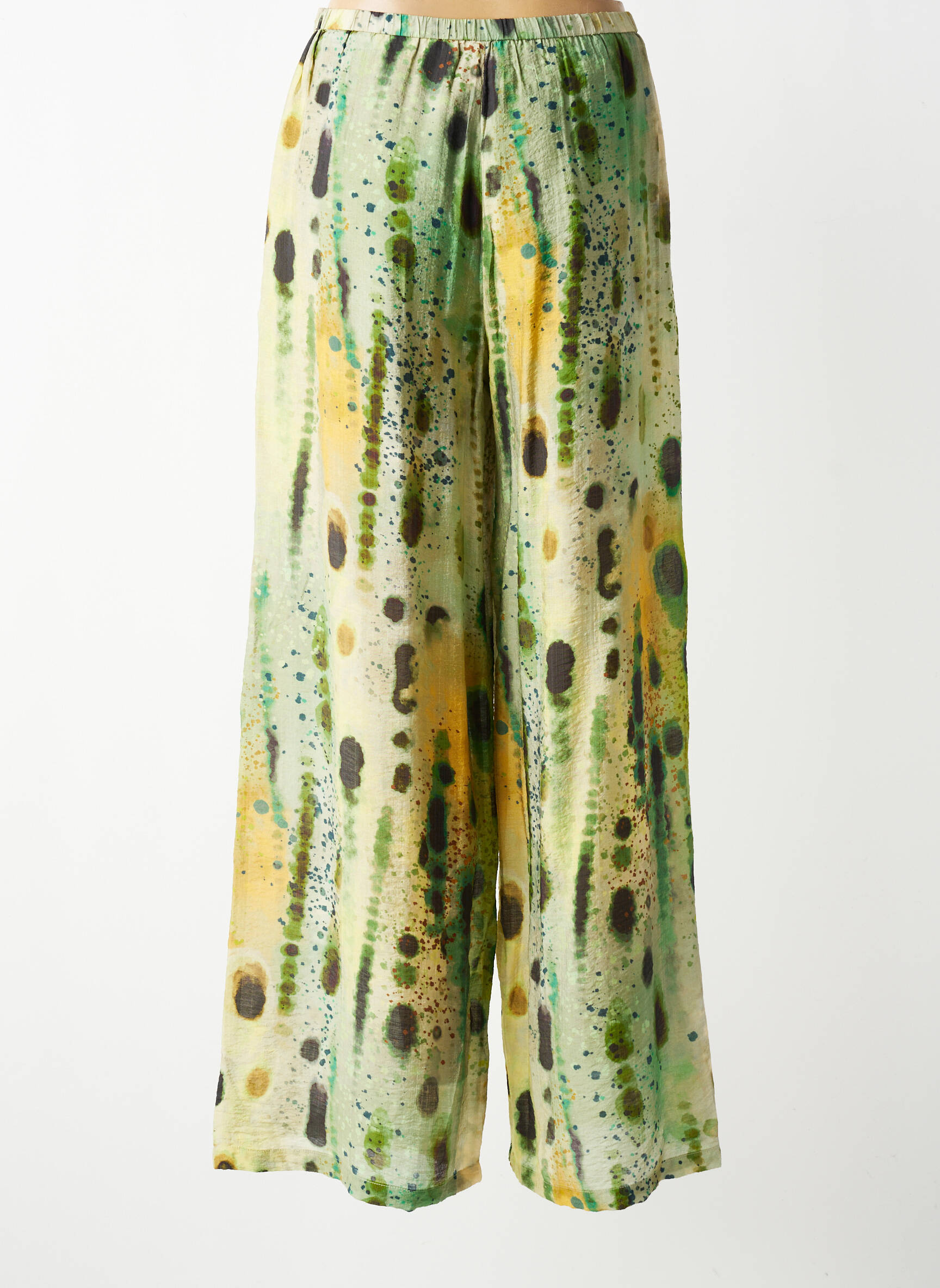 Pantalon large tissage popeline taille normale vert SURKANA femme