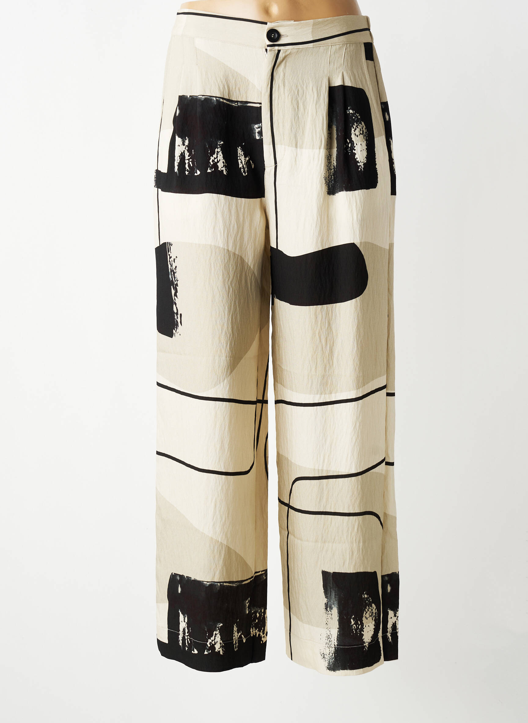 Pantalon large tissage popeline taille normale beige K femme