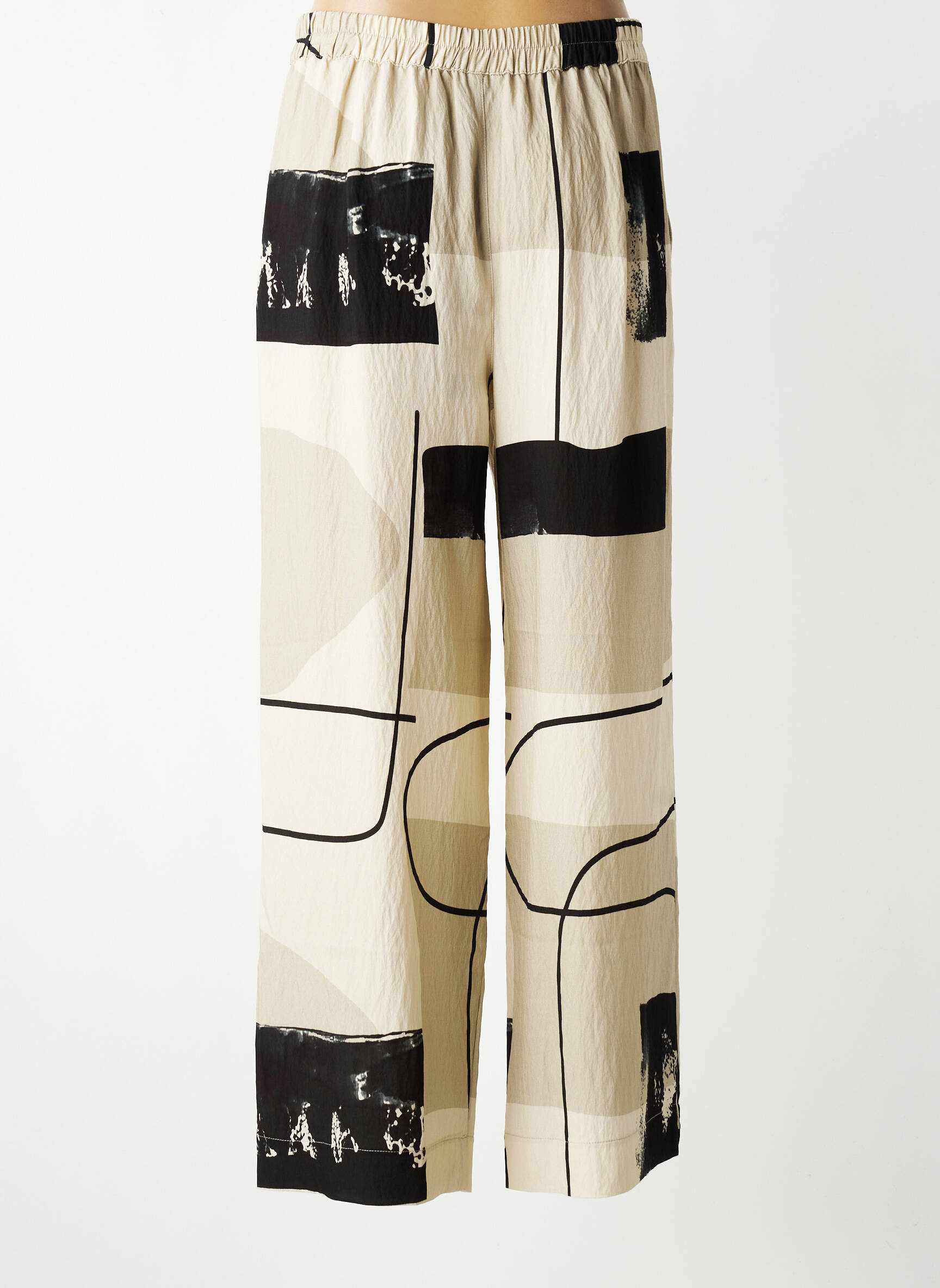 Pantalon large tissage popeline taille normale beige K femme