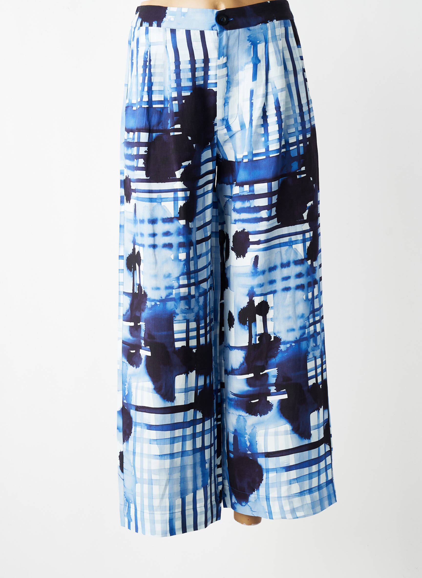 Pantalon large tissage popeline taille normale bleu K femme
