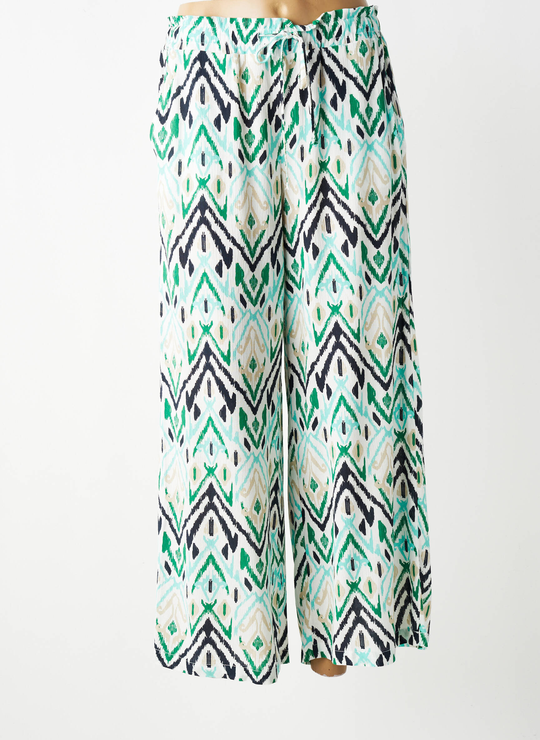 Pantalon large tissage crêpe taille normale vert ÉTYMOLOGIE femme