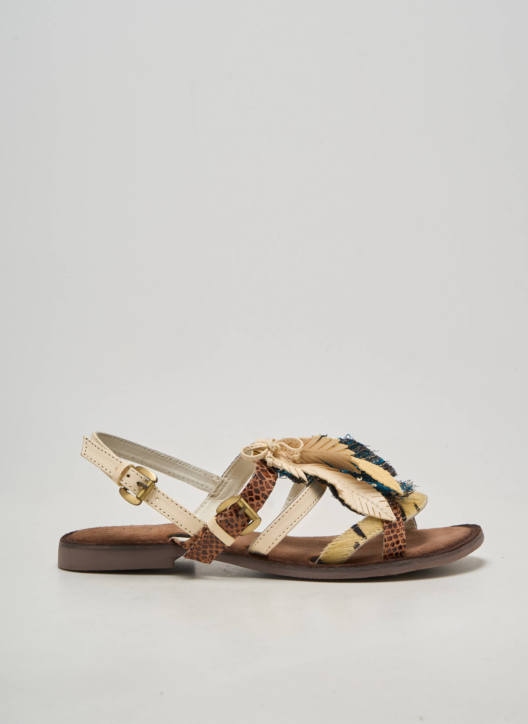 Sandales/nu pieds chiquet talon plat jusqu'à 3cm beige METAMORF'OSE femme