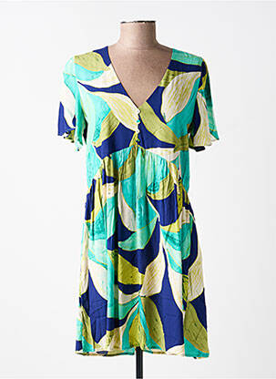 Robe courte coupe évasée manches courtes vert IKOONE&BIANKA femme