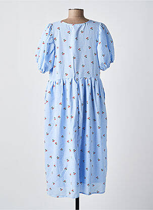 Robe mi-longue tissage crêpe manches courtes bleu DROLE DE COPINE femme
