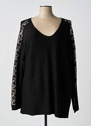 Pull col v manches longues noir MINA ROSA femme
