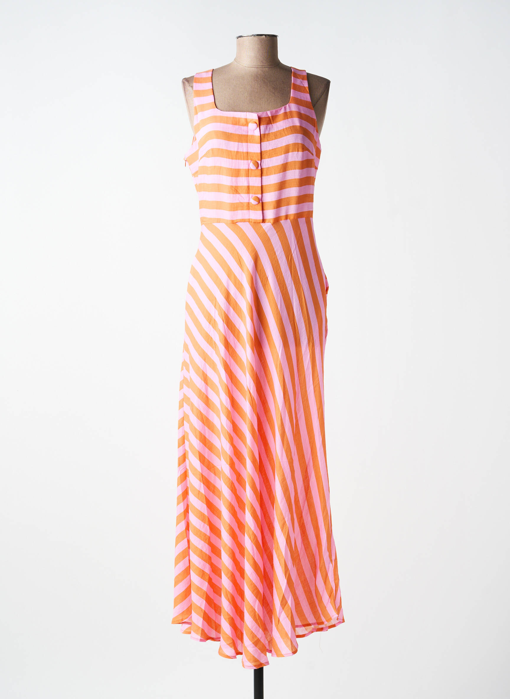 Robe longue tissage crêpe fines bretelles orange EXQUISS'S femme