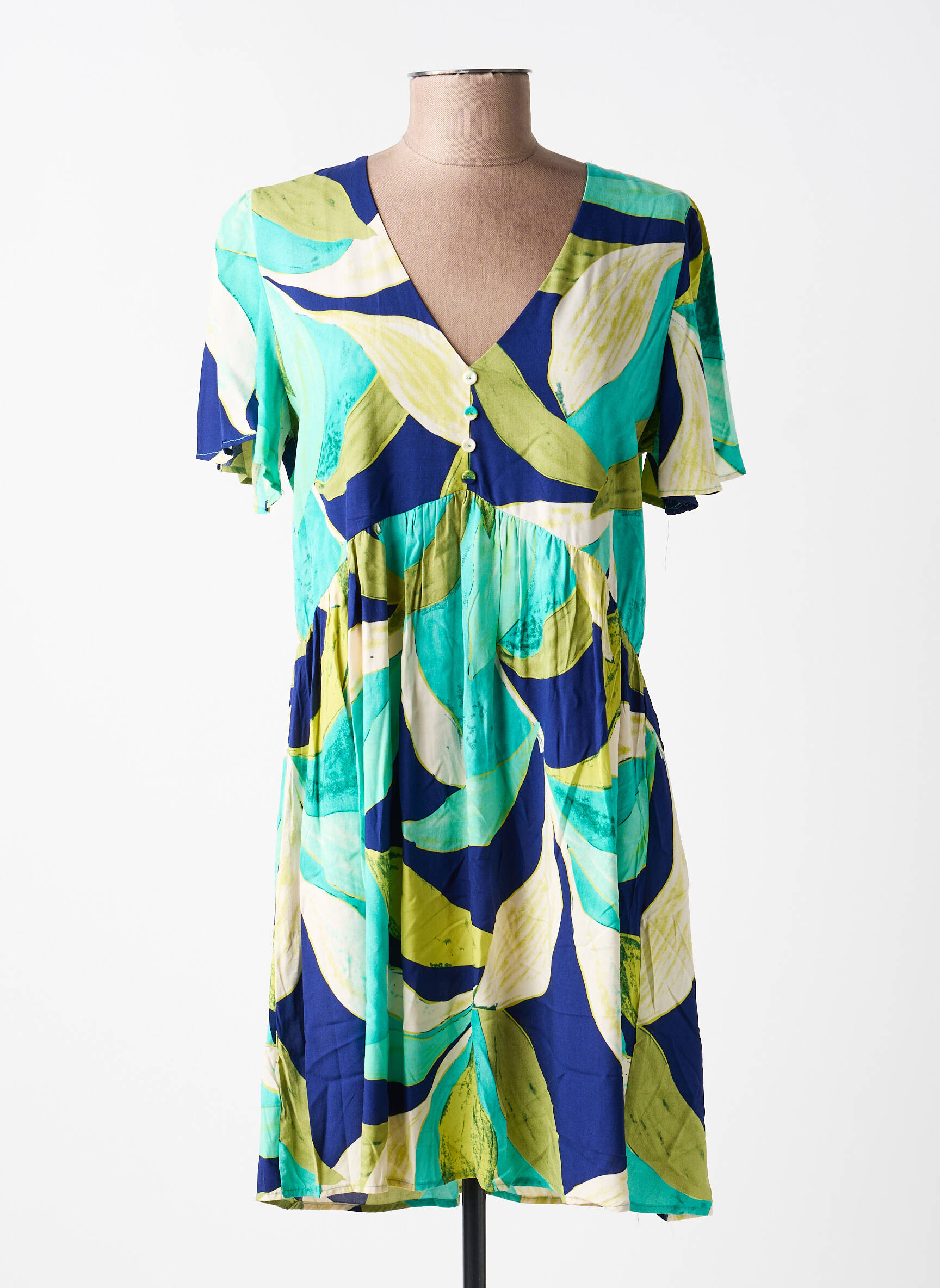 Robe courte coupe évasée manches courtes vert IKOONE&BIANKA femme