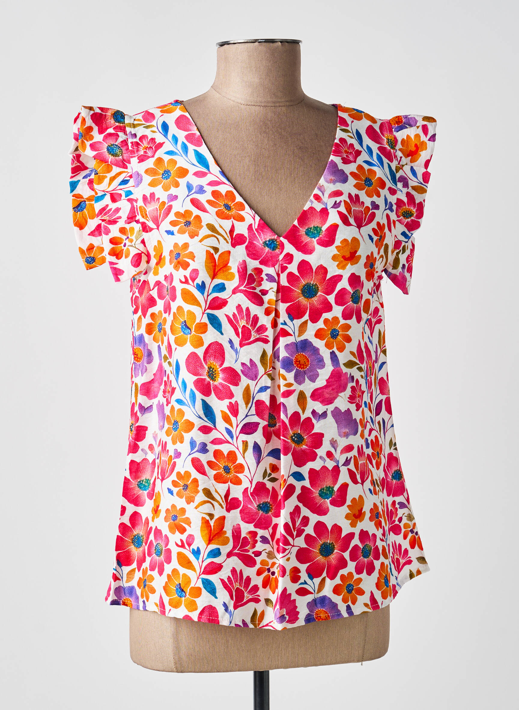 Blouse imprimé fleurs manches courtes rose IKOONE&BIANKA femme