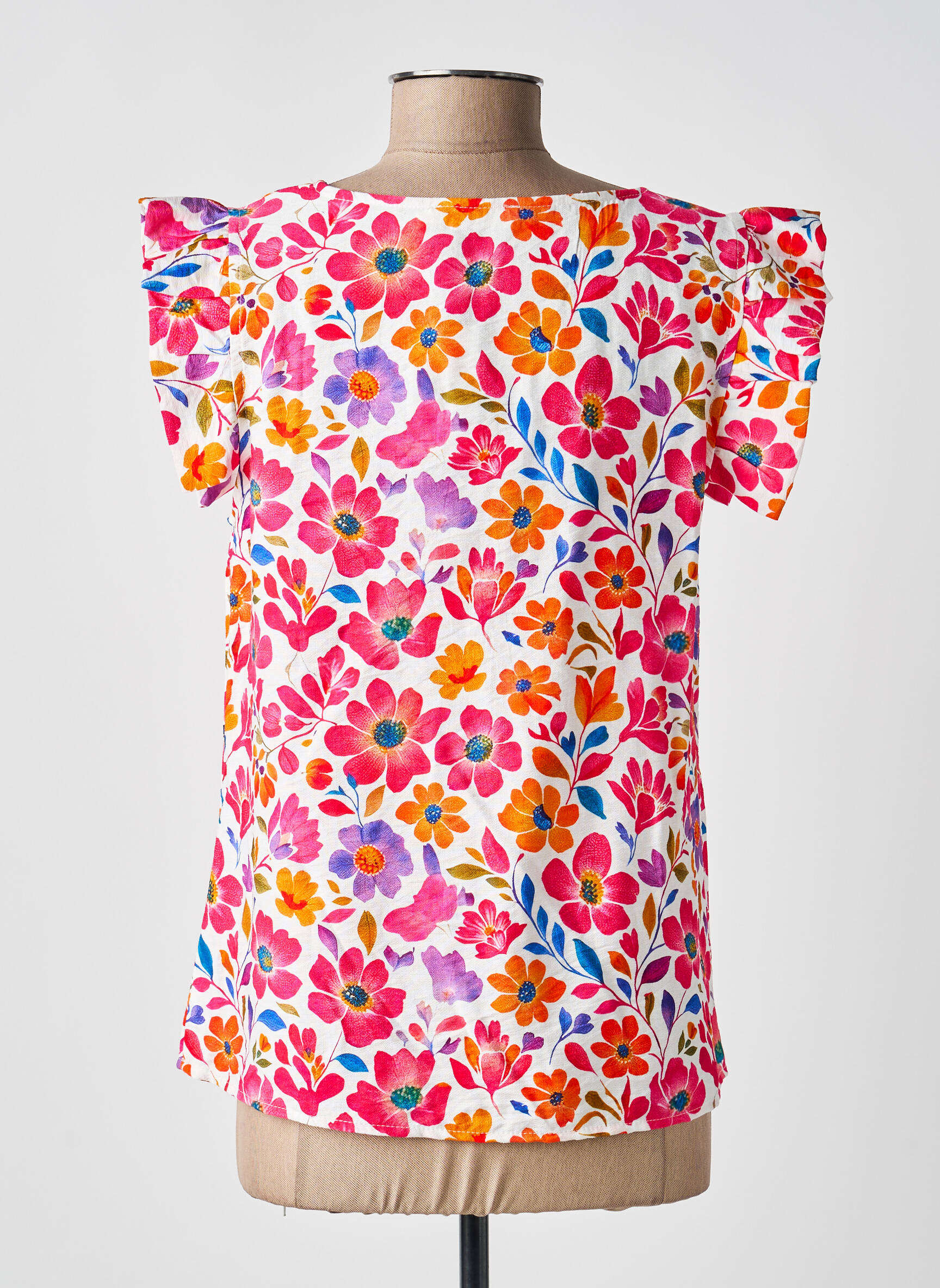 Blouse imprimé fleurs manches courtes rose IKOONE&BIANKA femme