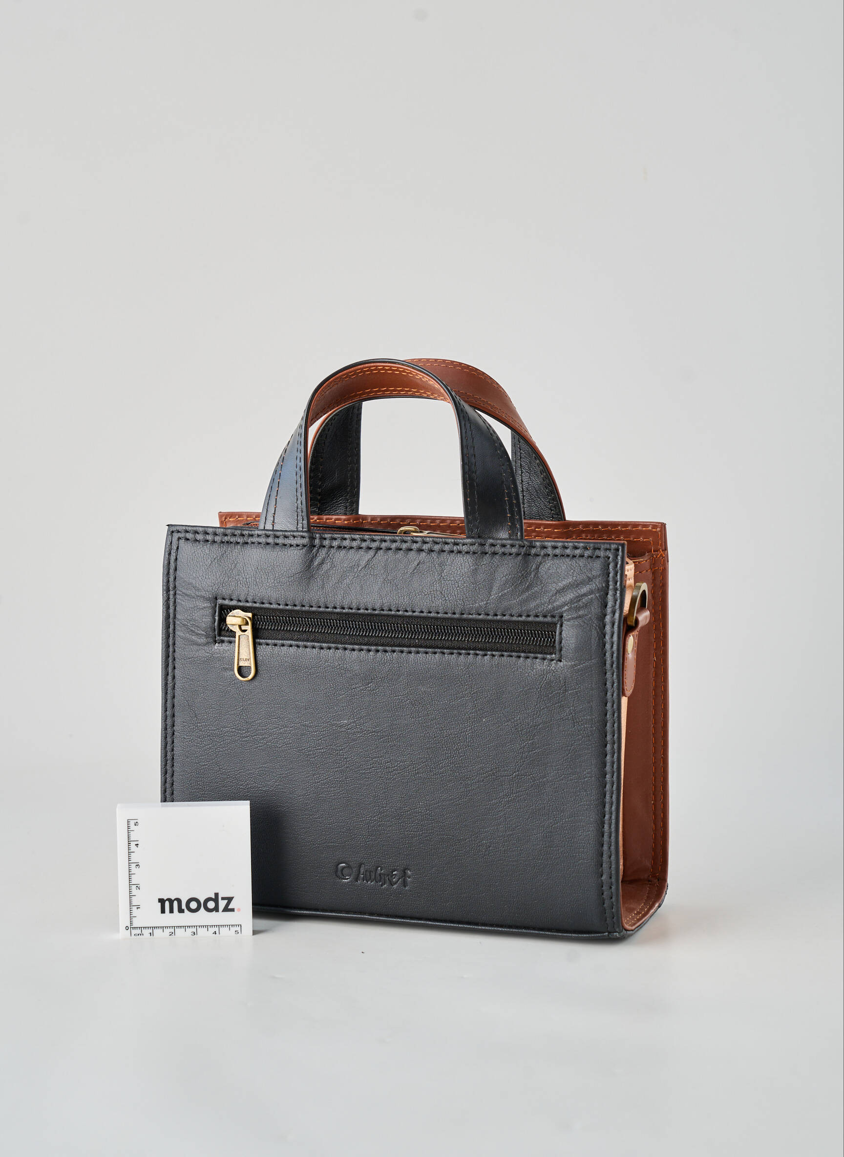 Sac fermeture zippée forme carré marron AUGRÉ femme