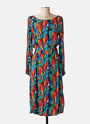 Robe mi-longue imprimé fantaisie manches longues bleu MARIE-SIXTINE femme