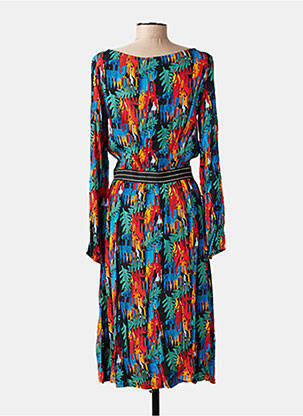 Robe mi-longue imprimé fantaisie manches longues bleu MARIE-SIXTINE femme