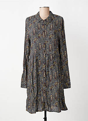 Robe mi-longue imprimé fantaisie manches longues gris MARIE-SIXTINE femme