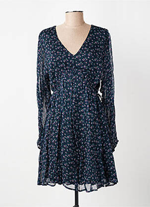 Robe mi-longue imprimé fleurs manches longues bleu MARIE-SIXTINE femme