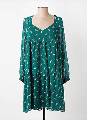 Robe courte coupe évasée manches longues vert I.CODE (By IKKS) femme