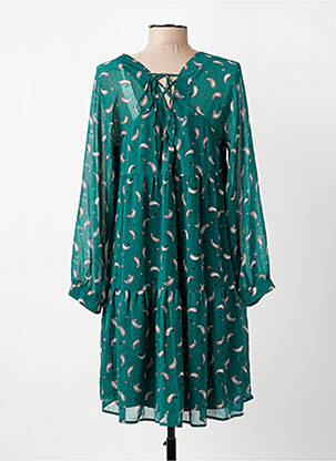 Robe courte coupe évasée manches longues vert I.CODE (By IKKS) femme