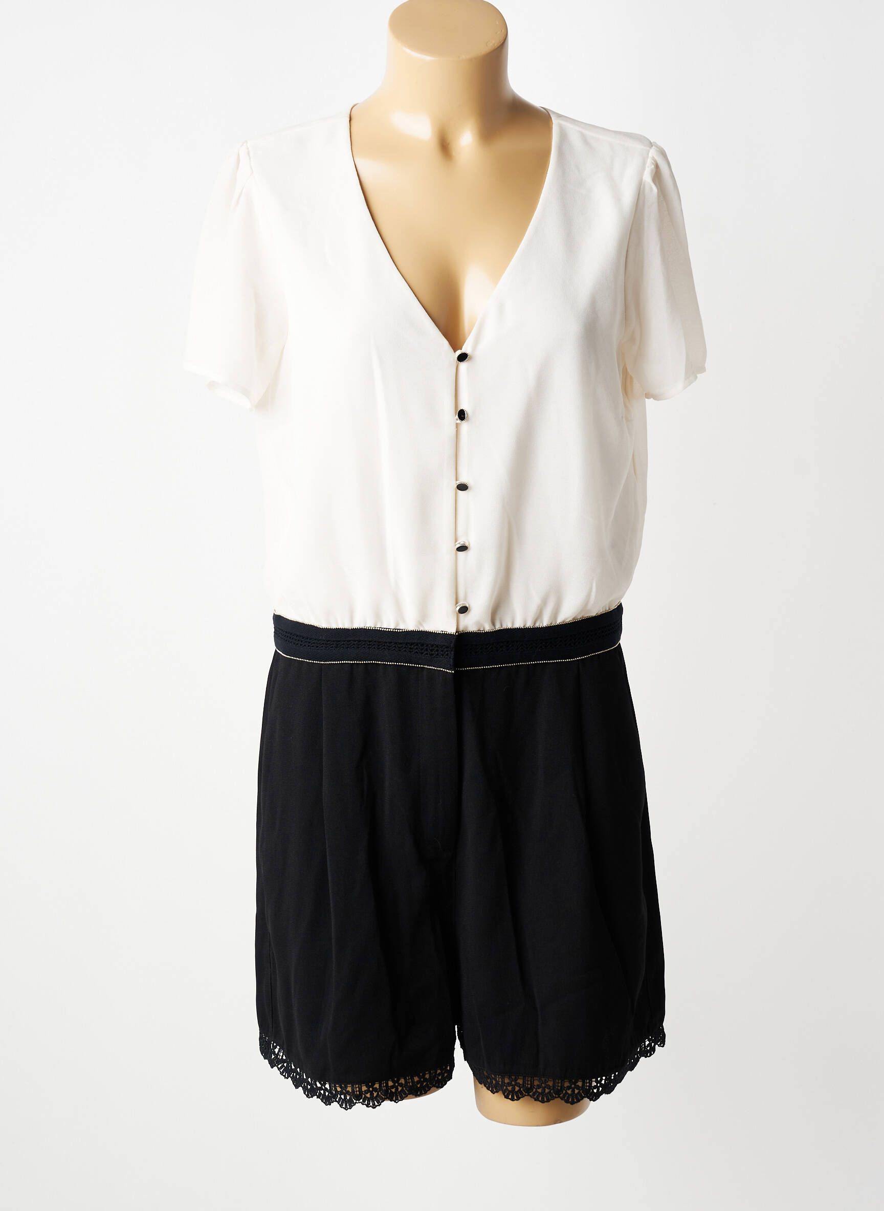 Combishort tissage crêpe manches courtes noir I.CODE (By IKKS) femme
