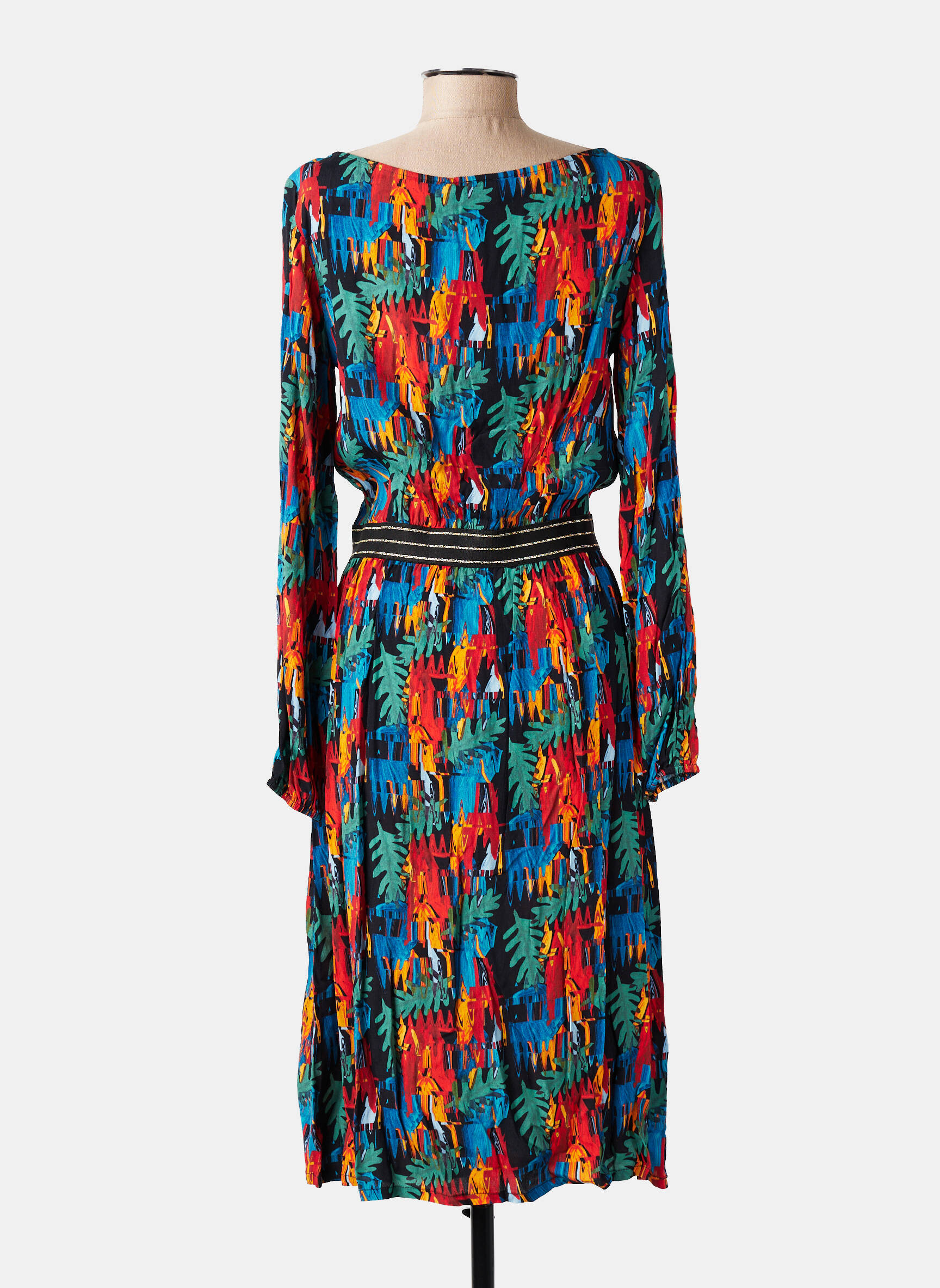 Robe mi-longue imprimé fantaisie manches longues bleu MARIE-SIXTINE femme