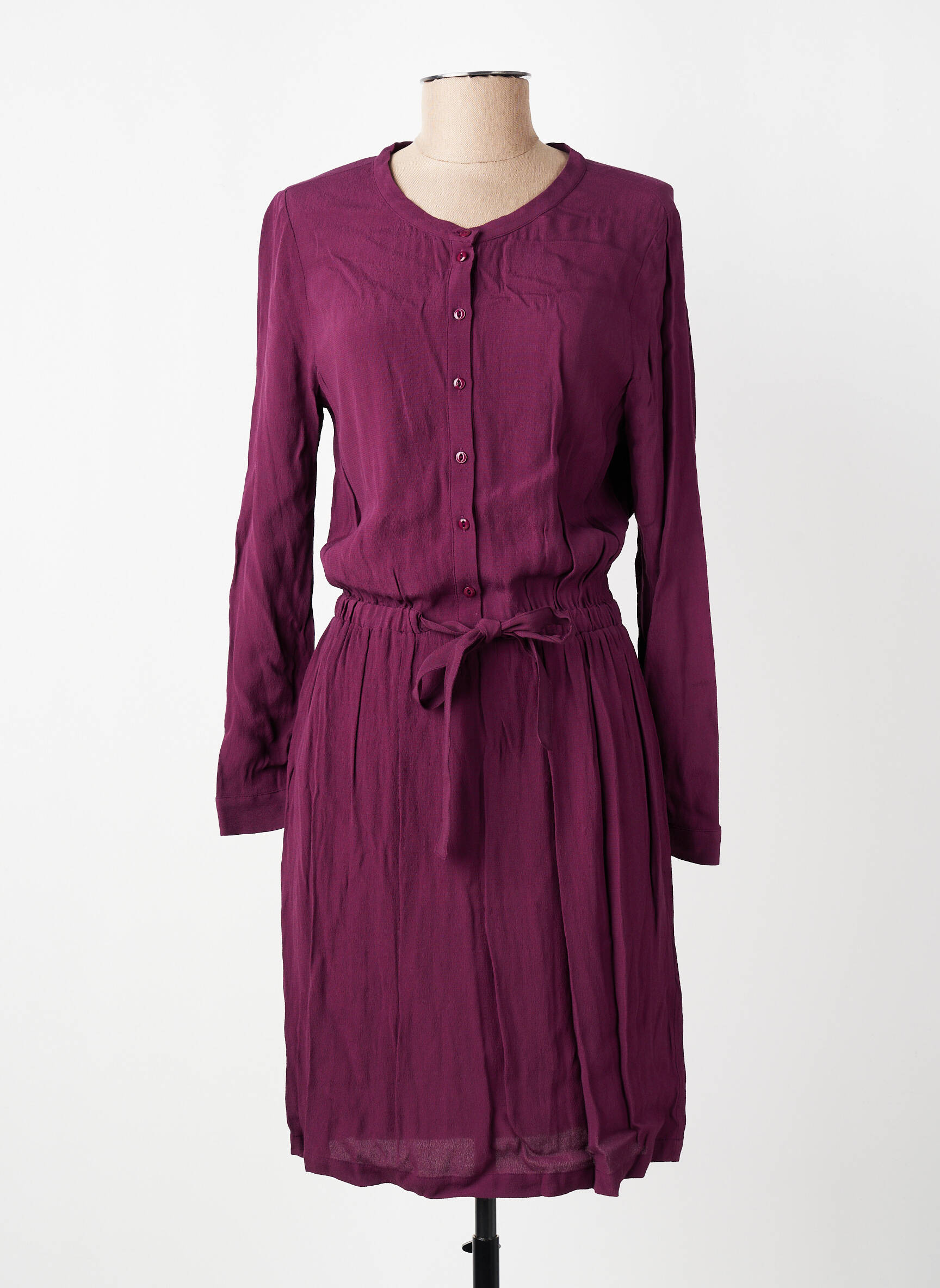 Robe mi-longue tissage crêpe manches longues violet HARRIS WILSON femme