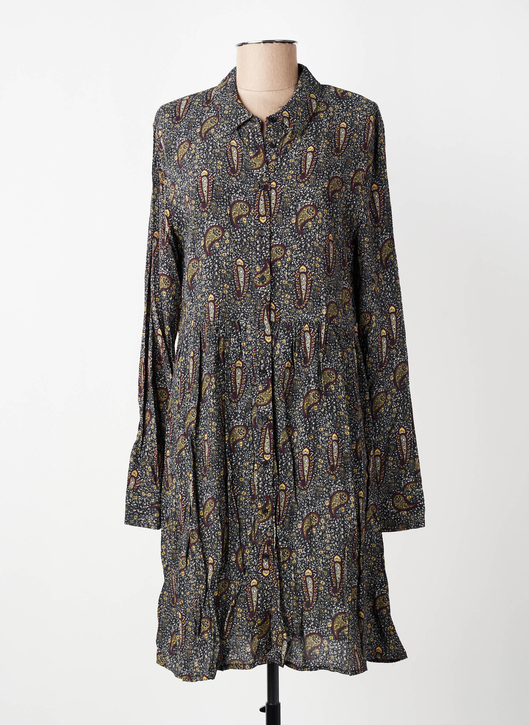 Robe mi-longue imprimé fantaisie manches longues gris MARIE-SIXTINE femme