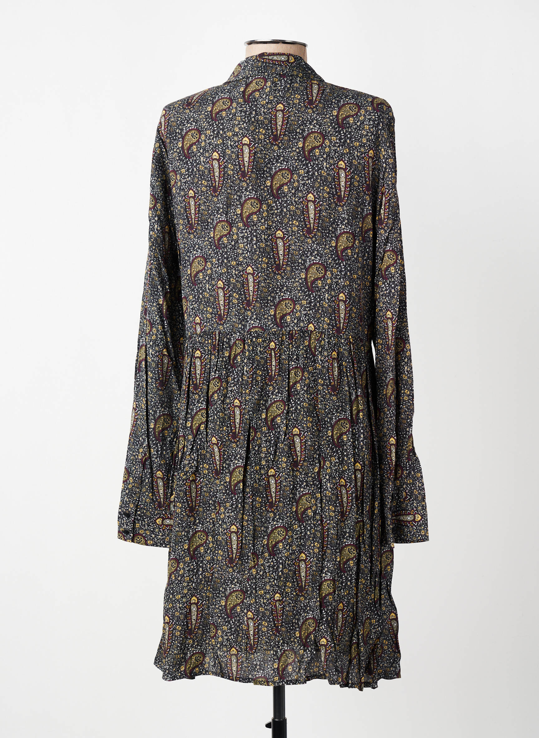 Robe mi-longue imprimé fantaisie manches longues gris MARIE-SIXTINE femme
