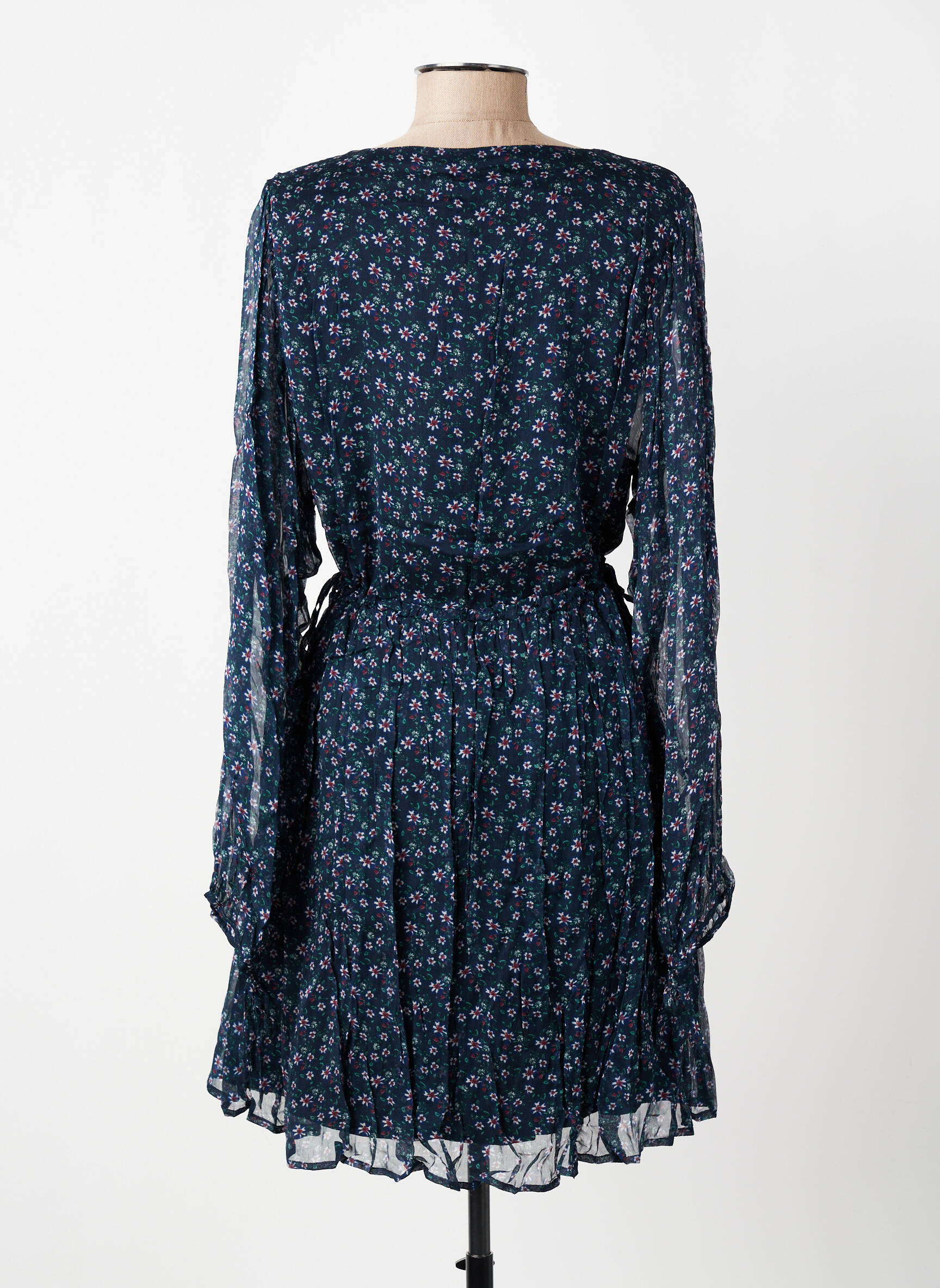 Robe mi-longue imprimé fleurs manches longues bleu MARIE-SIXTINE femme
