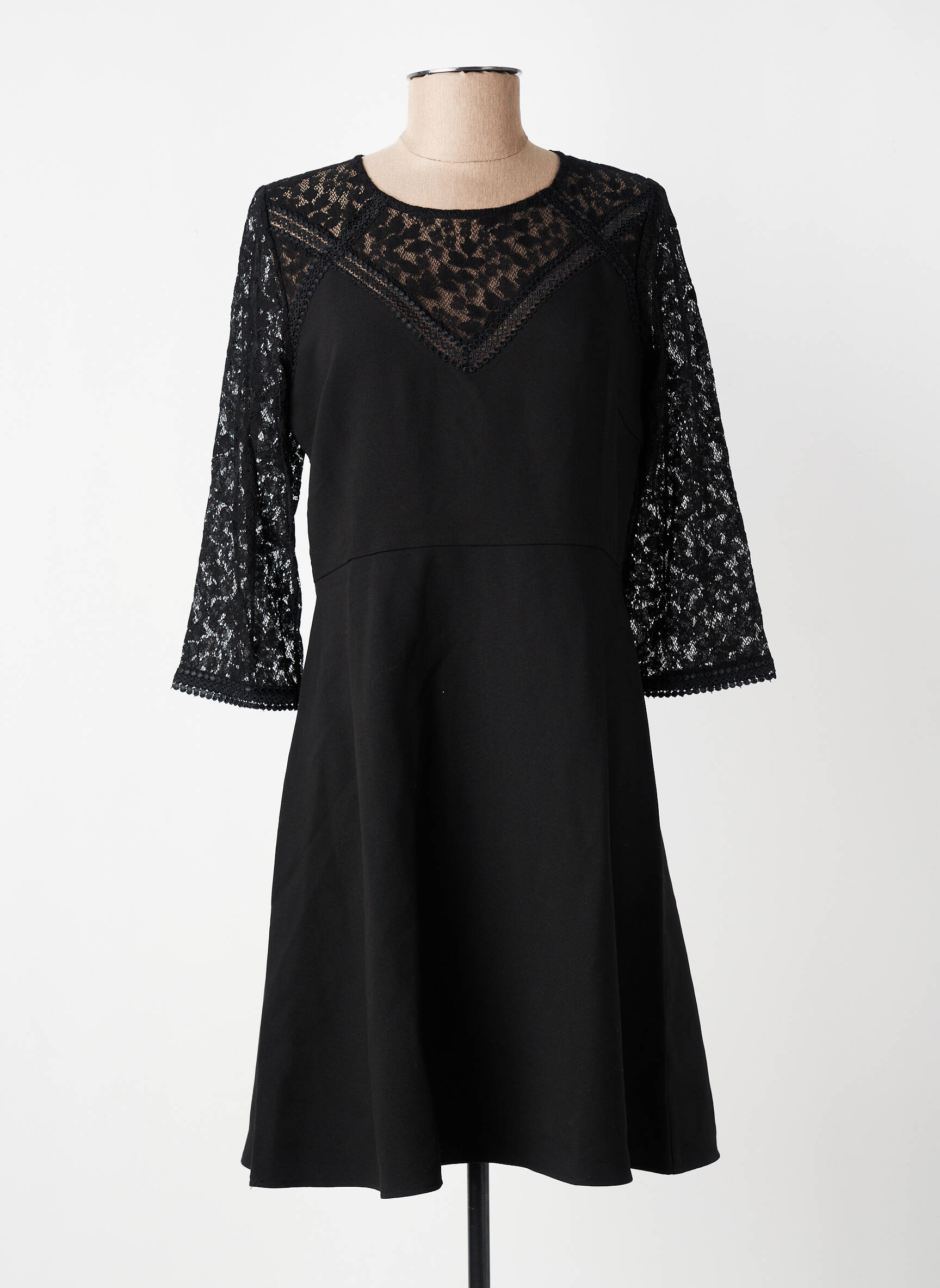 Robe mi-longue manches longues manches longues noir GRACE & MILA femme