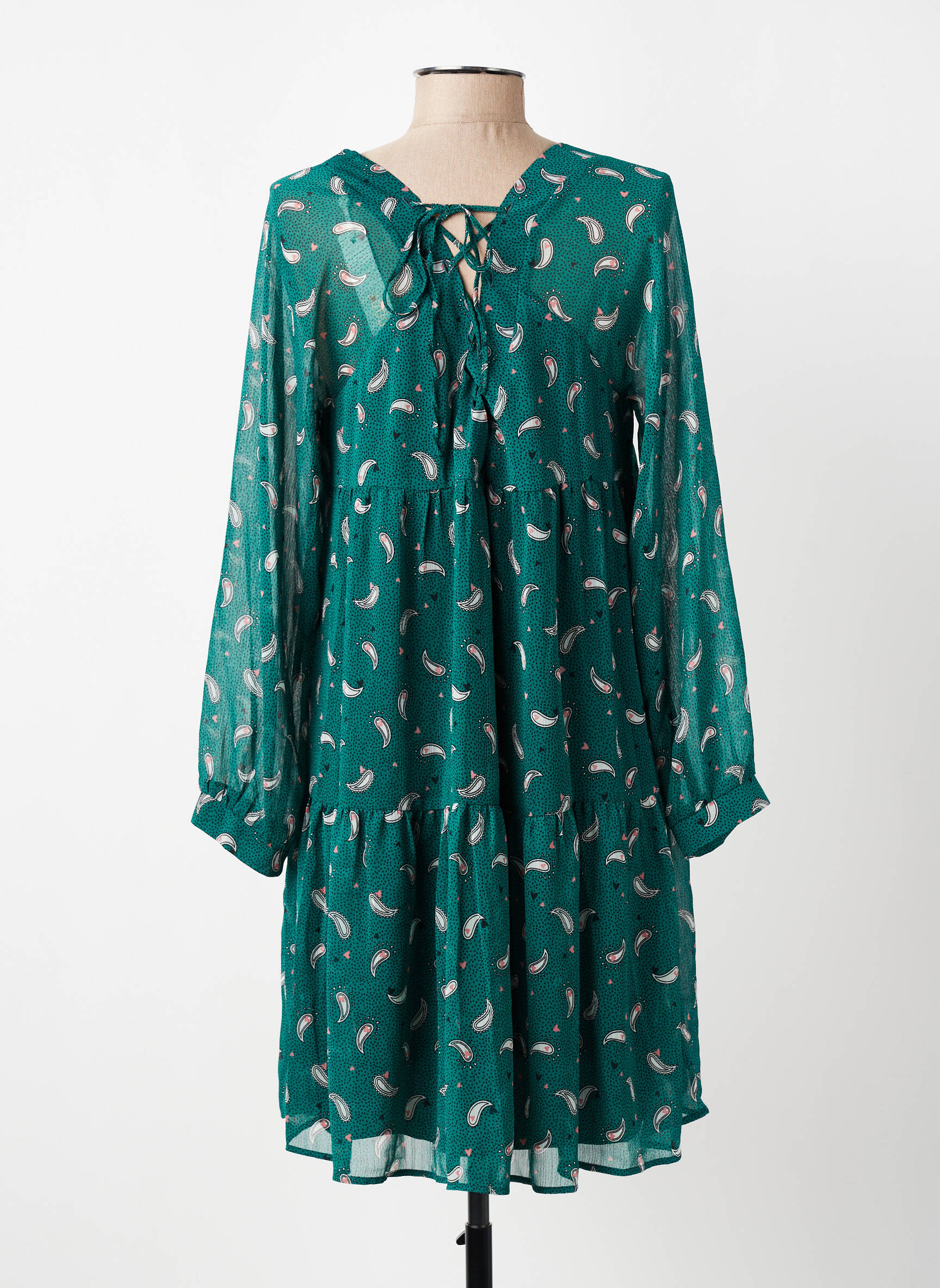 Robe courte coupe évasée manches longues vert I.CODE (By IKKS) femme