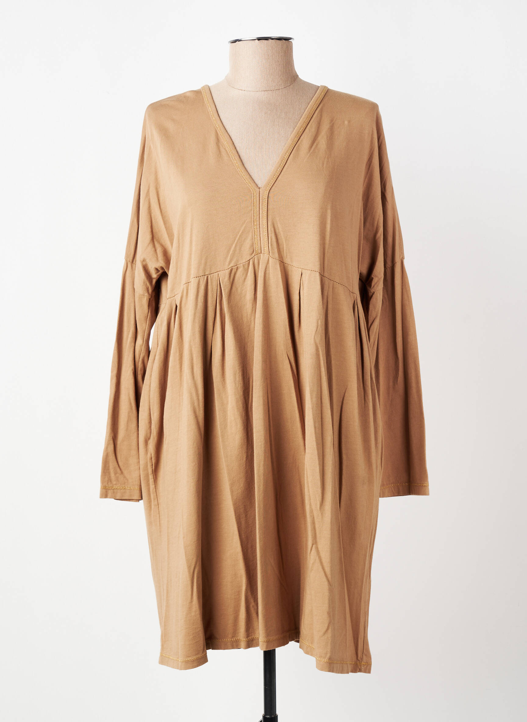 Robe mi-longue manches longues manches longues marron PAKO LITTO femme