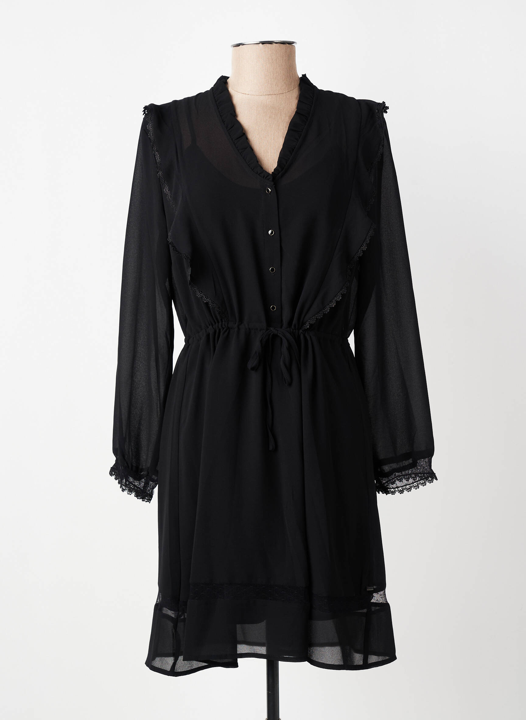 Robe mi-longue manches longues manches longues noir I.CODE (By IKKS) femme