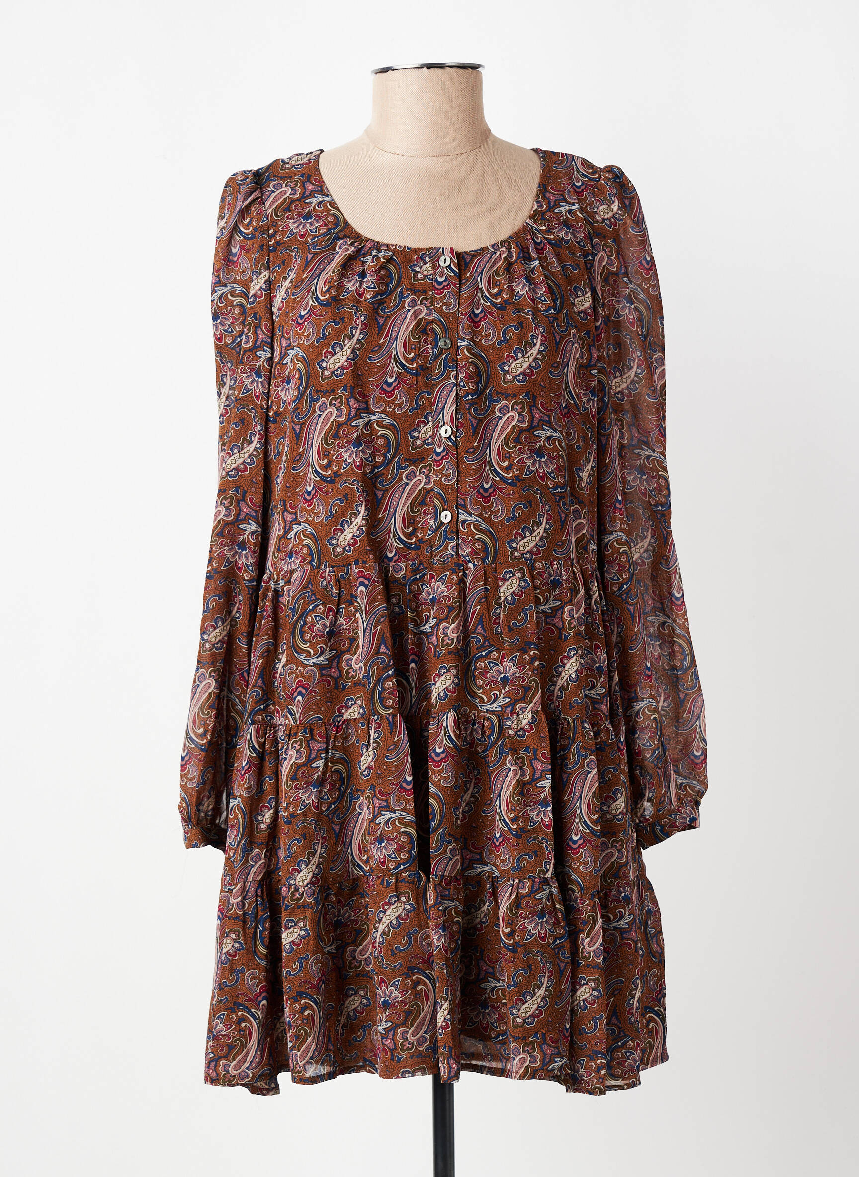 Robe courte manches longues manches longues marron ARTLOVE femme