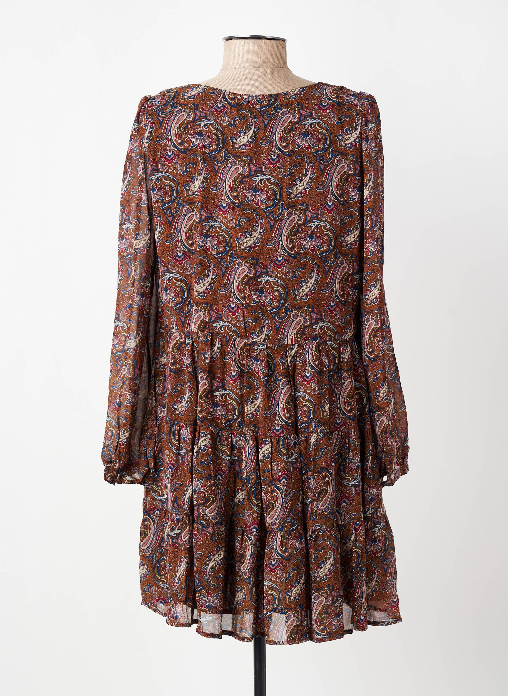 Robe courte manches longues manches longues marron ARTLOVE femme