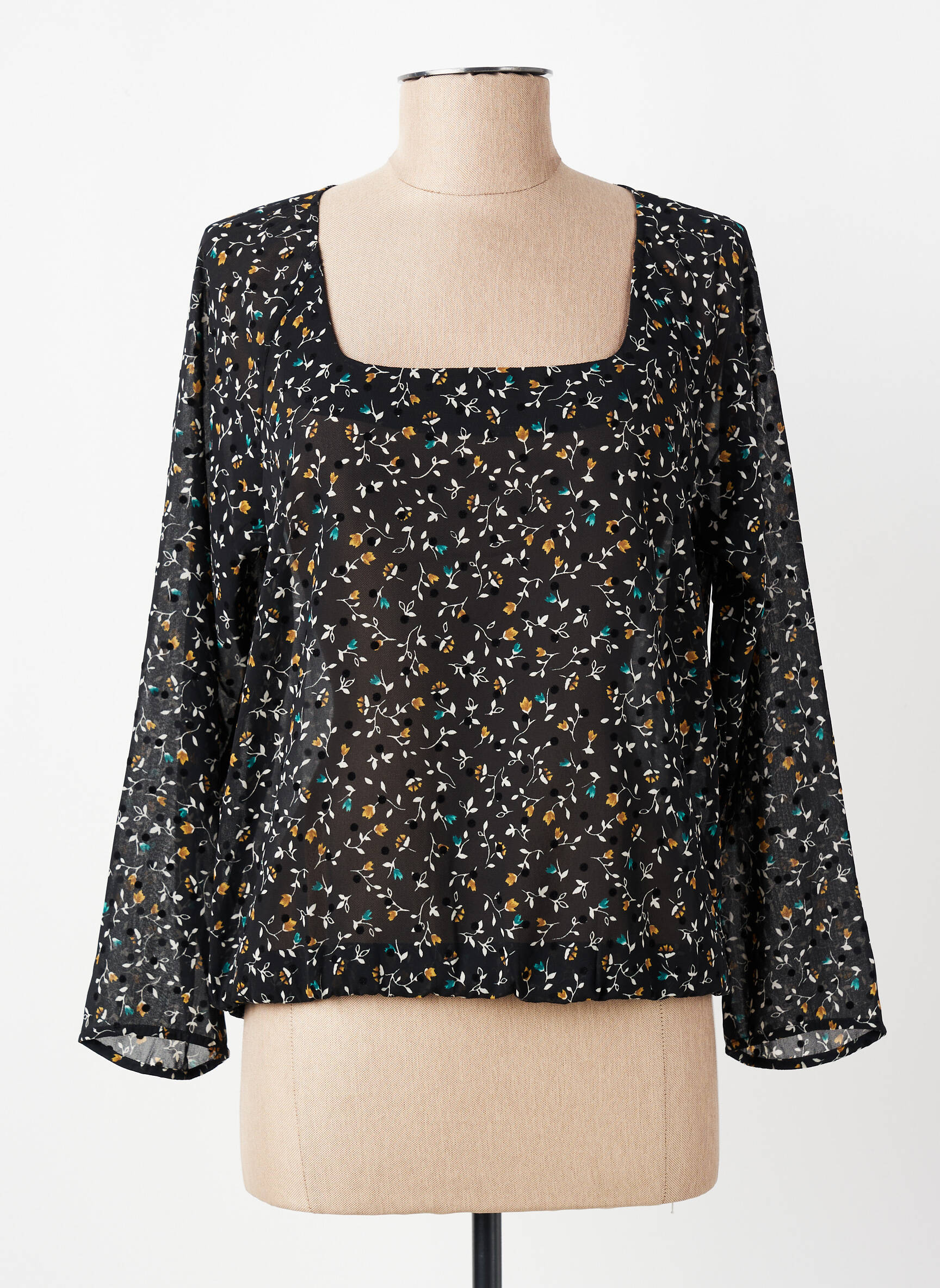 Blouse légère et transparente manches longues noir I.CODE (By IKKS) femme