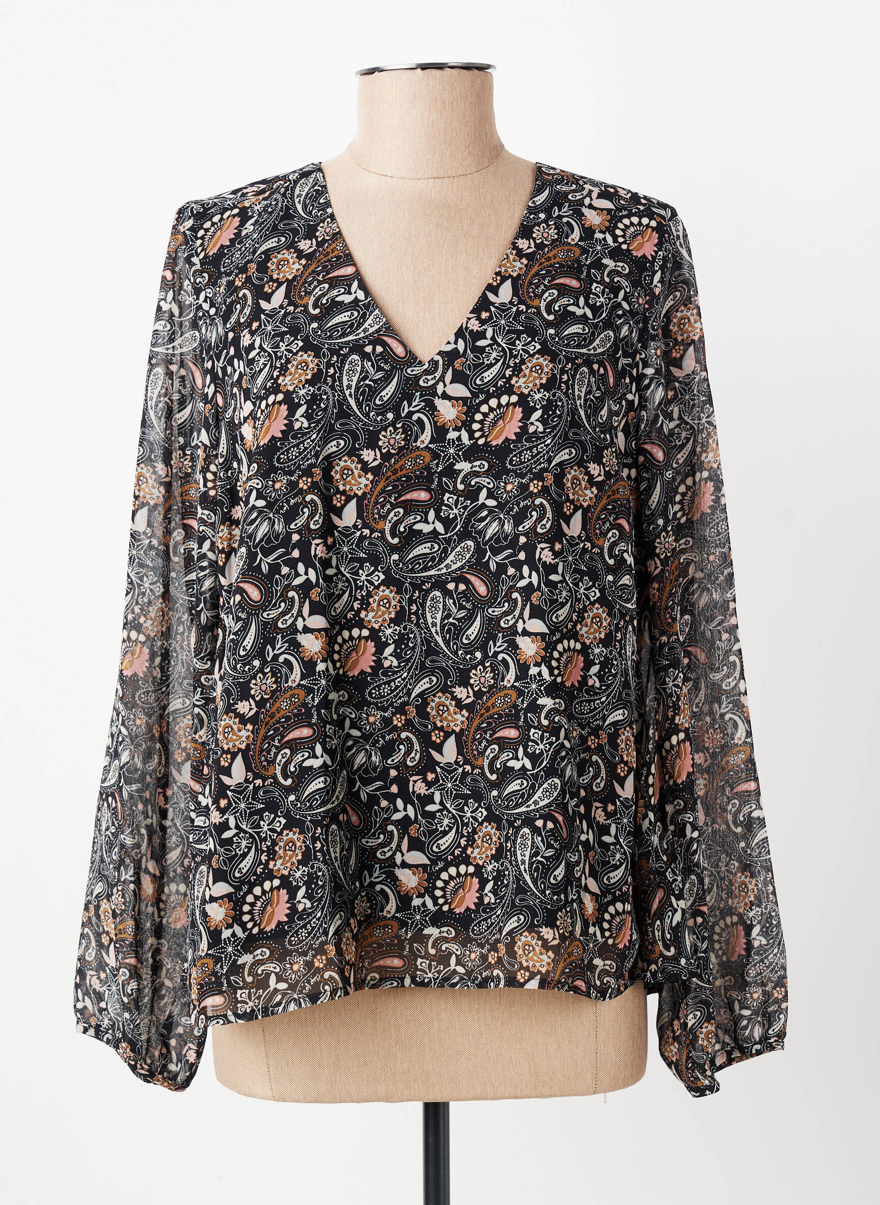 Blouse légère et transparente manches longues marron I.CODE (By IKKS) femme