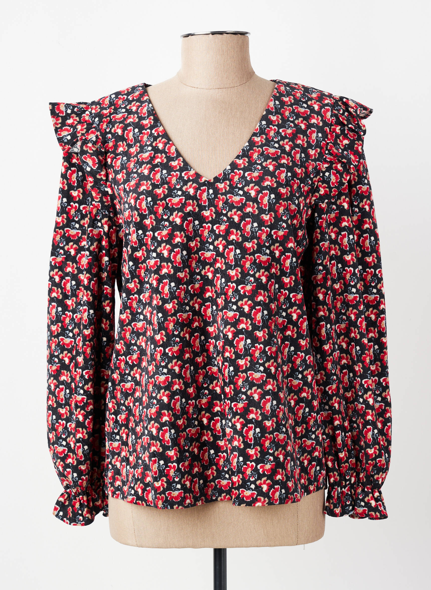 Blouse imprimé fleurs manches longues rouge CERISE BLUE femme