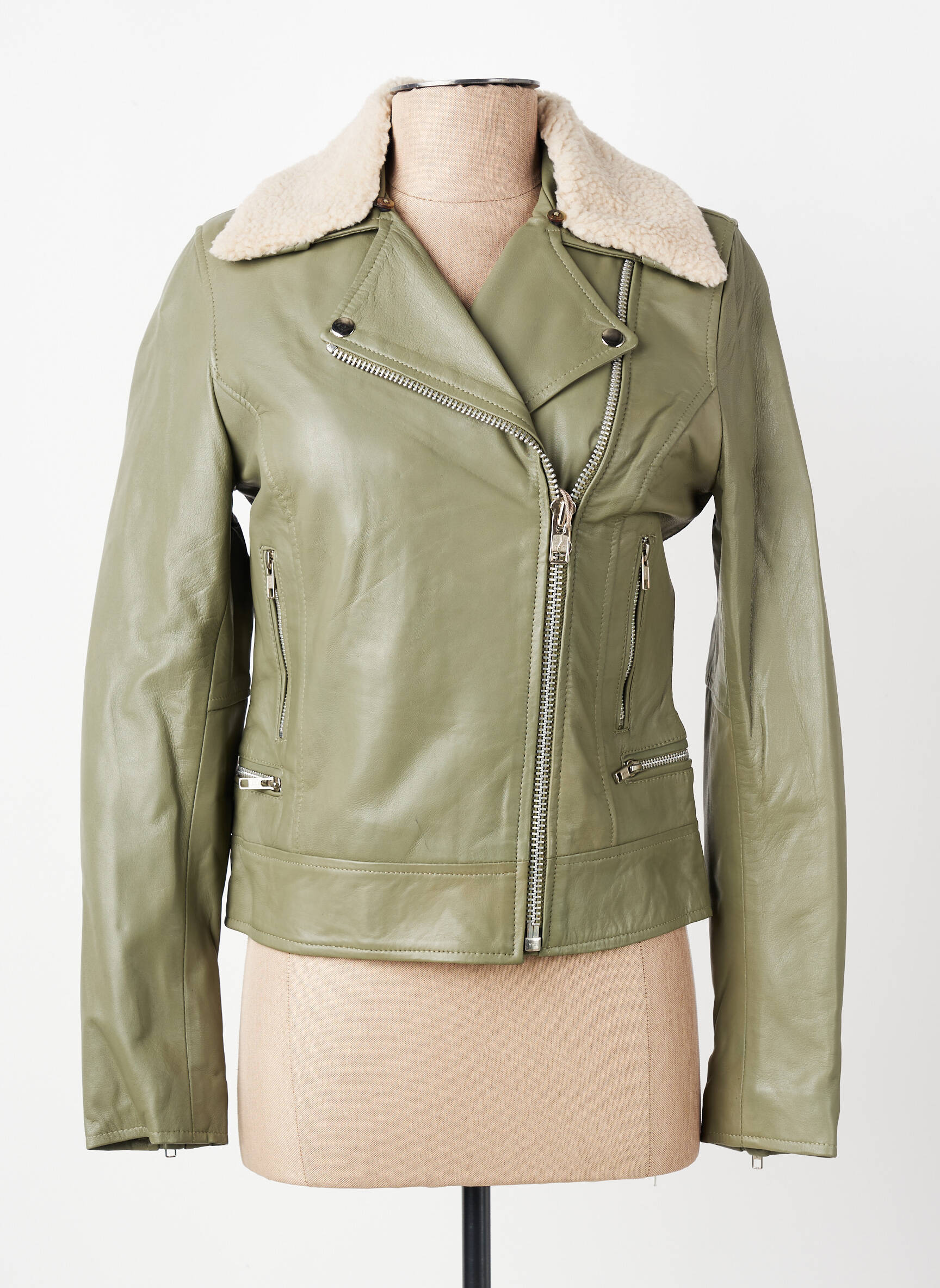 Veste en cuir sans repassage vert MAMOUCHKA femme