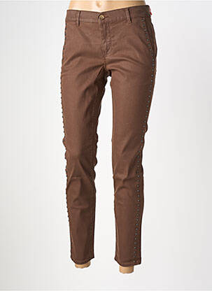 Pantalon chino stretch taille basse marron HAPPY femme