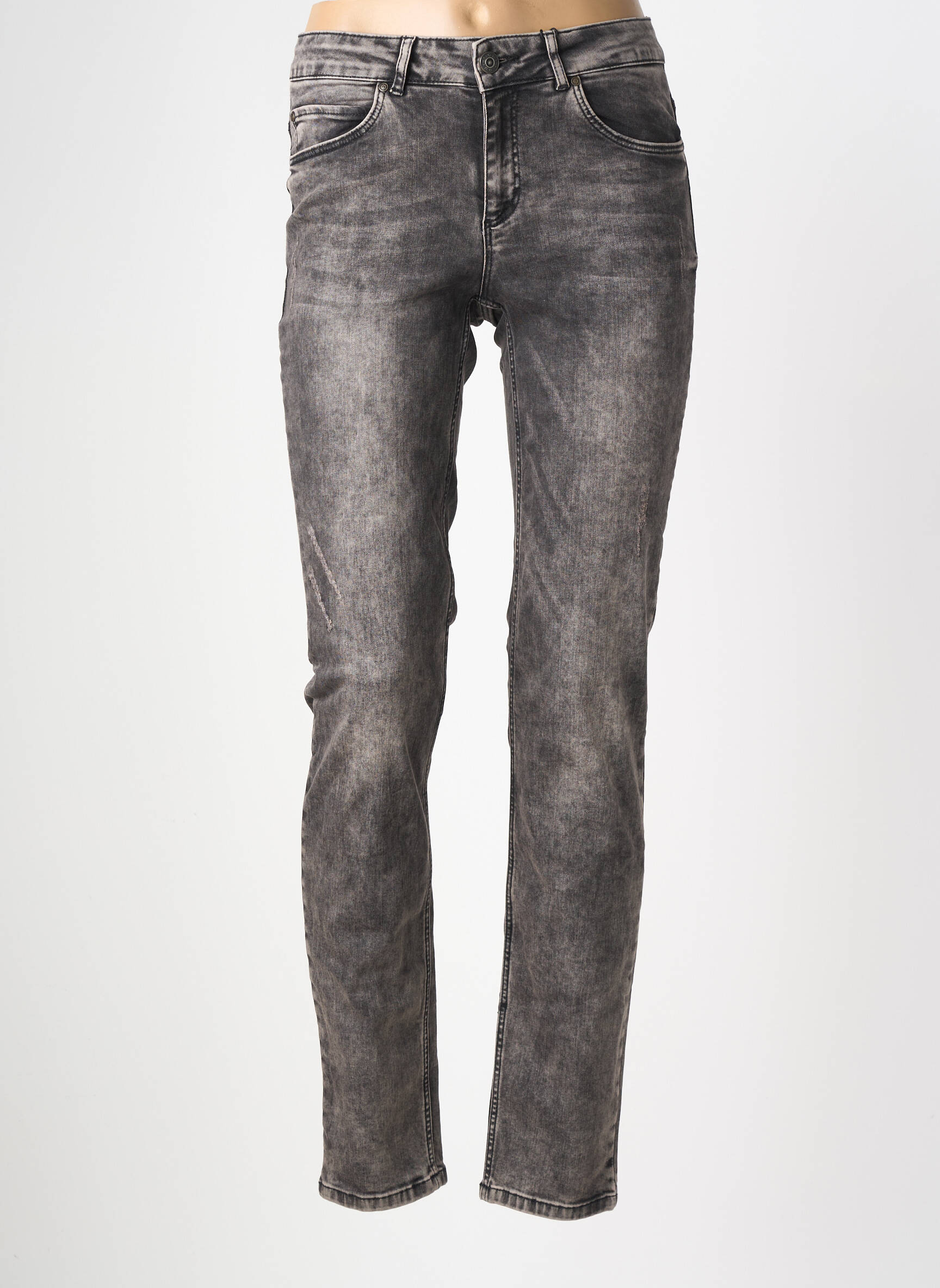 Jeans coupe slim effet usé délavé taille normale gris OUI femme
