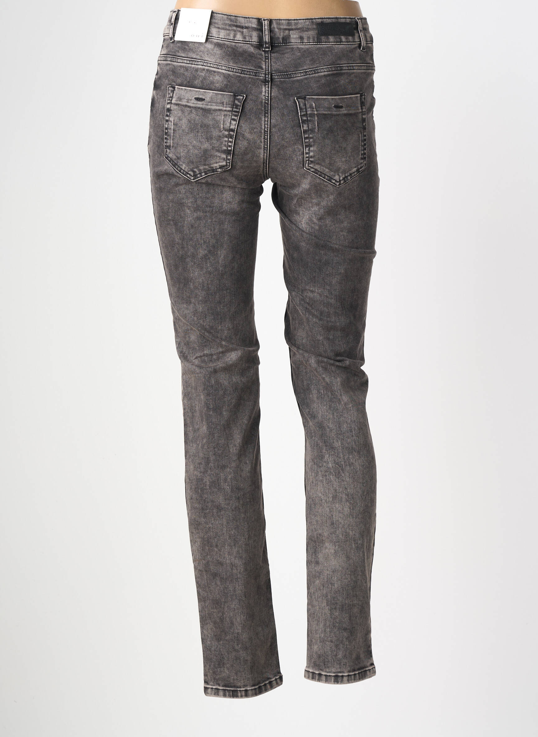 Jeans coupe slim effet usé délavé taille normale gris OUI femme