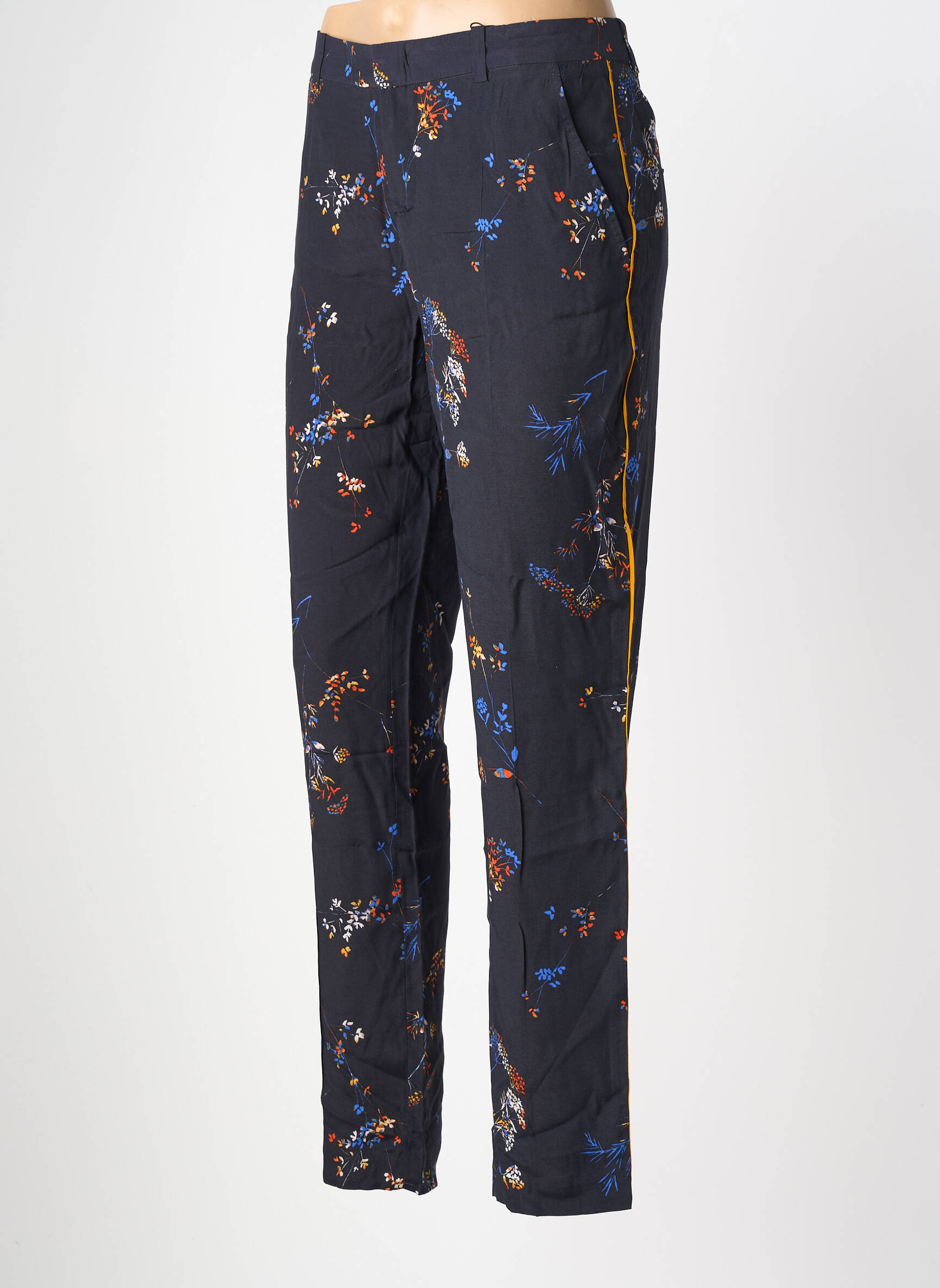 Pantalon chino fermeture zippée sous rabat avec crochet taille normale noir OUI femme