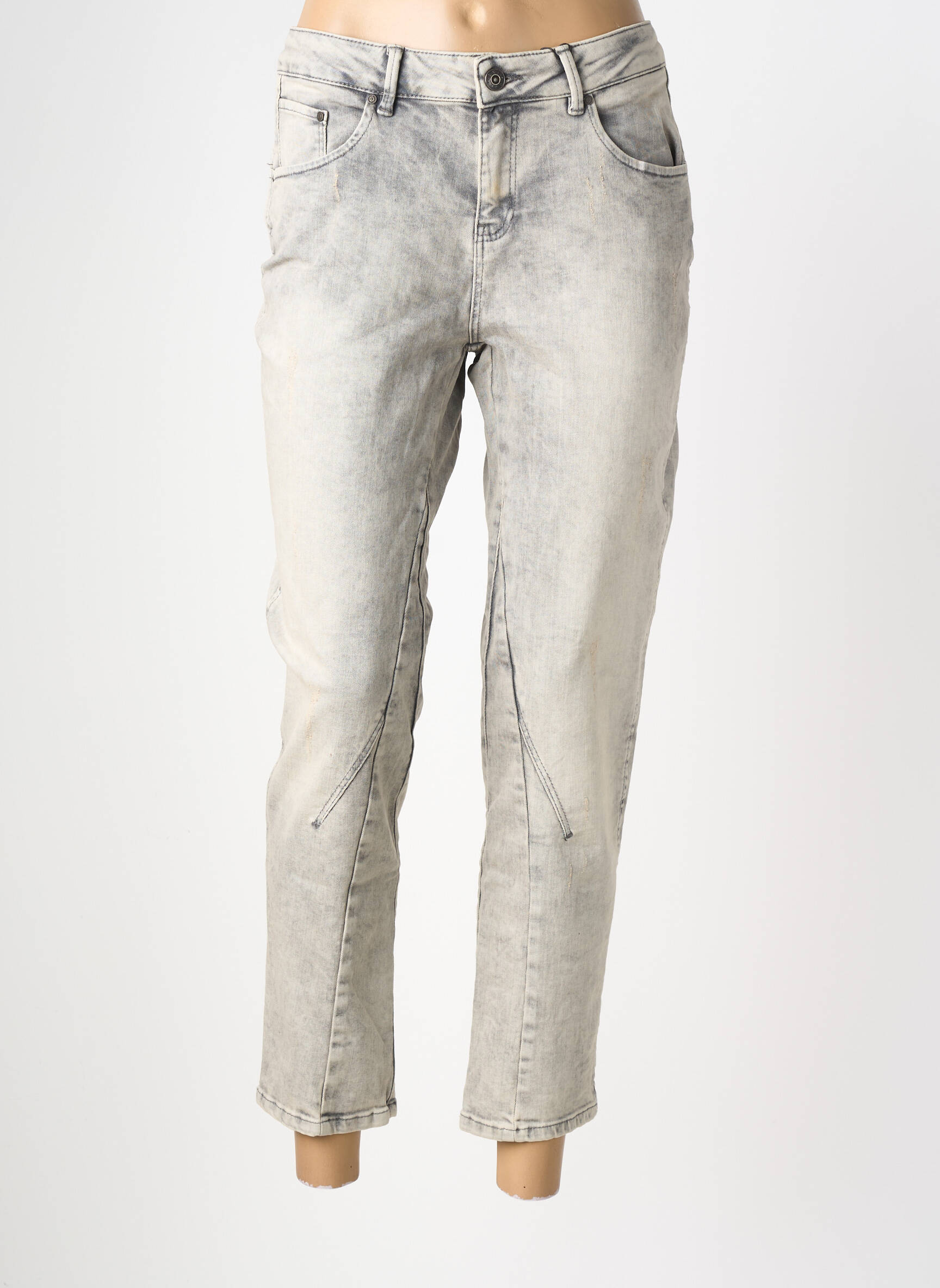 Jeans coupe slim effet usé délavé taille normale gris OUI femme