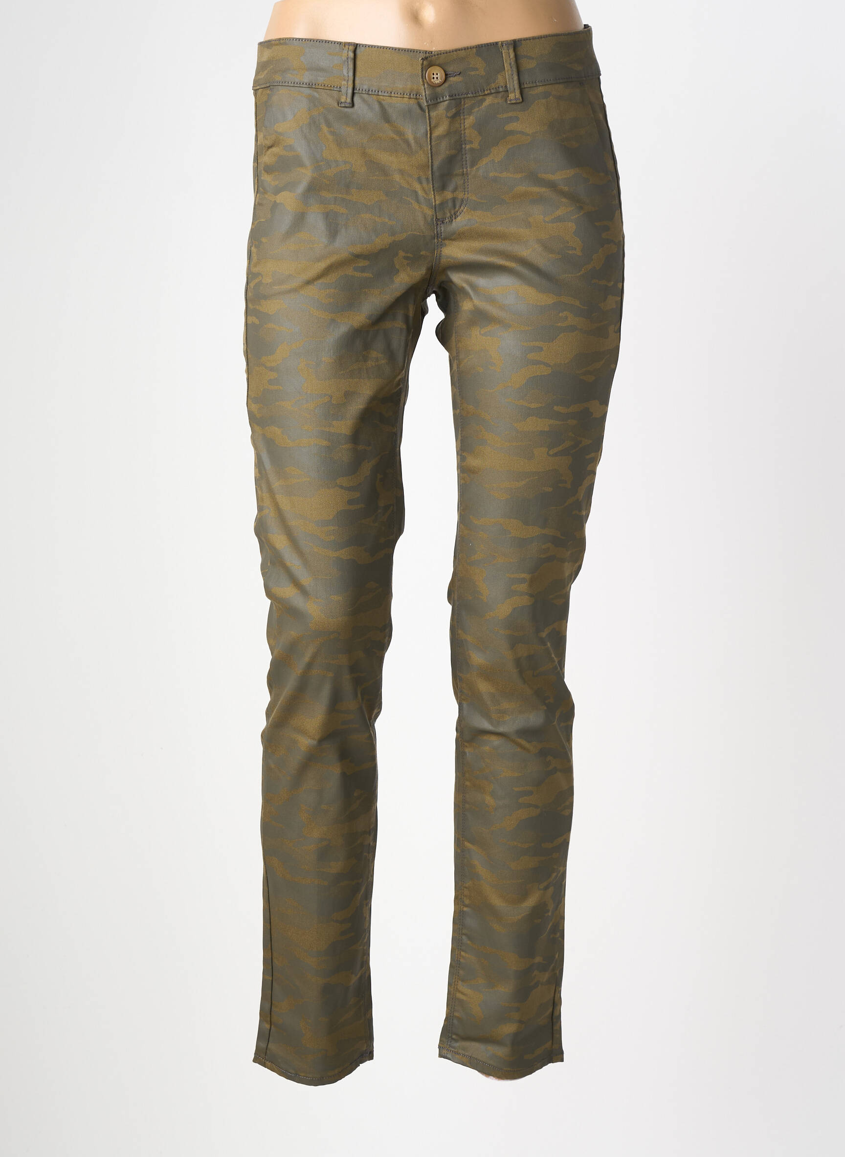 Pantalon chino stretch taille basse vert HAPPY femme