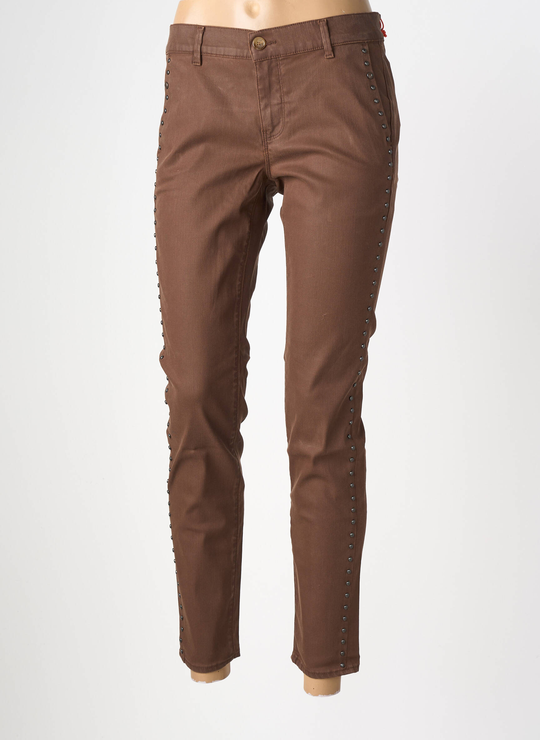 Pantalon chino stretch taille basse marron HAPPY femme