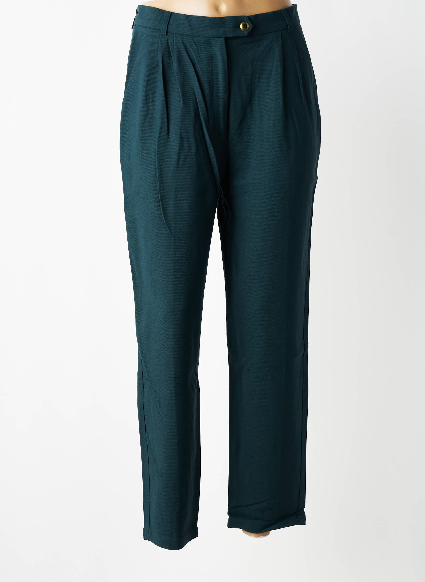 Pantalon droit taille à pinces taille normale vert DES PETITS HAUTS femme