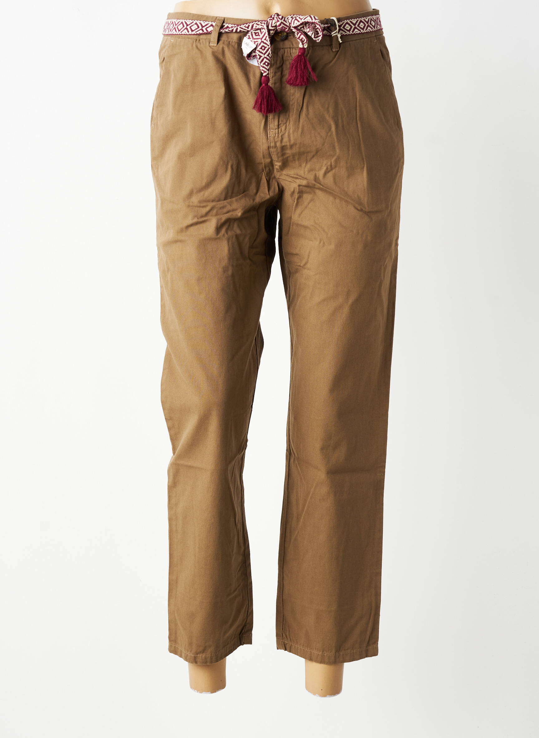 Pantalon chino fermeture zippée sous rabat boutonné taille normale marron LAB DIP PARIS femme