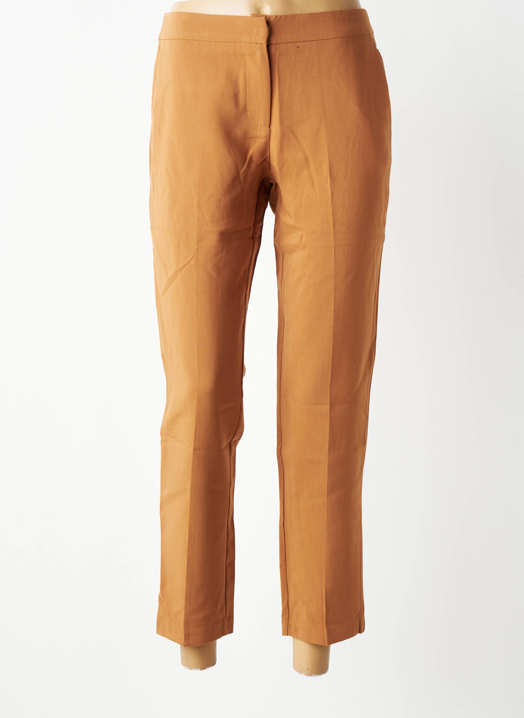 Pantalon chino fermeture zippée sous rabat avec crochet taille normale marron Y'COO femme